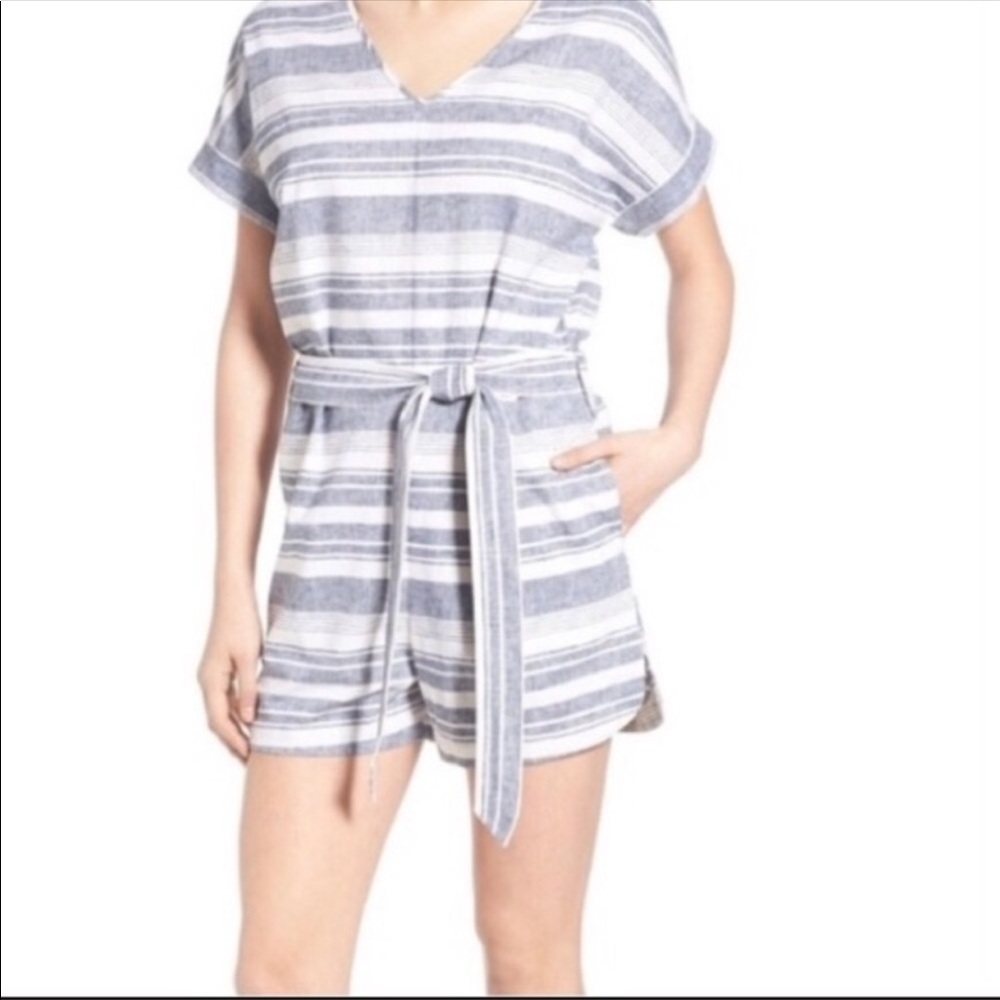 MADEWELL Perimeter V-neck Romper in Stripe